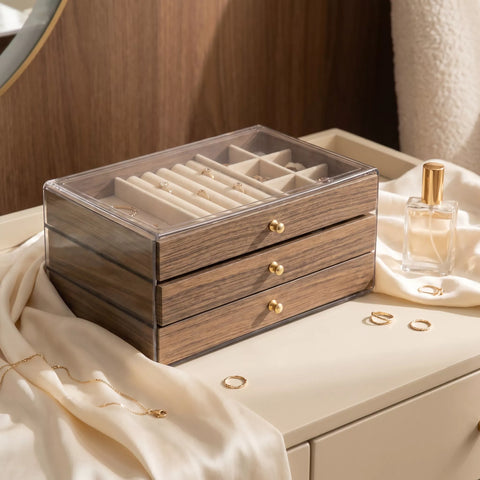 3-Tier Jewelry Organizer Box with Clear Acrylic Lid