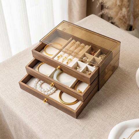 3-Tier Jewelry Organizer Box with Clear Acrylic Lid
