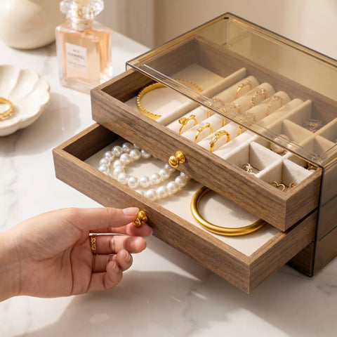 3-Tier Jewelry Organizer Box with Clear Acrylic Lid