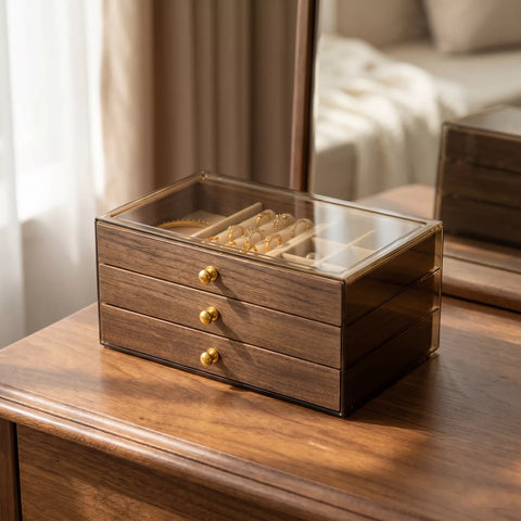 3-Tier Jewelry Organizer Box with Clear Acrylic Lid
