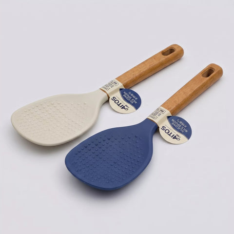 Non-Stick Silicone Rice Spoon with Wooden Handle – AITOS