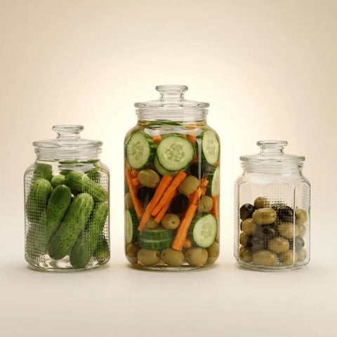 3 PCS Octagonal Glass Storage Jars with Airtight Glass Lids – 2500ml, 2000ml, 1000ml