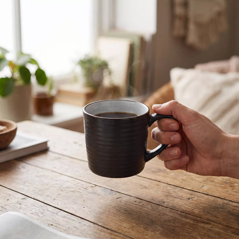 Minimal Ceramic Mug – Matte Black with Textured Finish