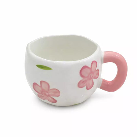 Pink Floral Ceramic Mug with Round Handle – 300 ml