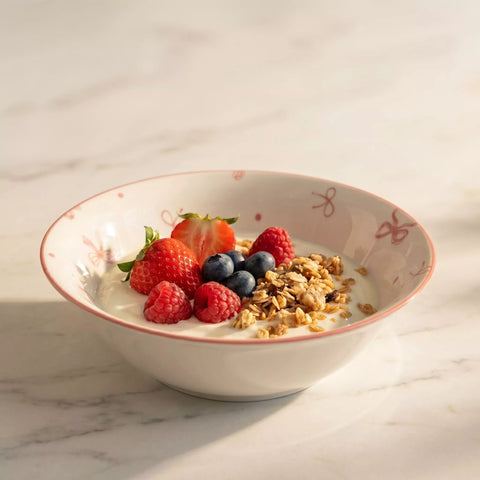 Ceramic Bowl with Bow Pattern and Colored Rim – 1 Piece