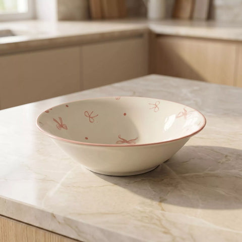 Ceramic Bowl with Bow Pattern and Colored Rim – 1 Piece