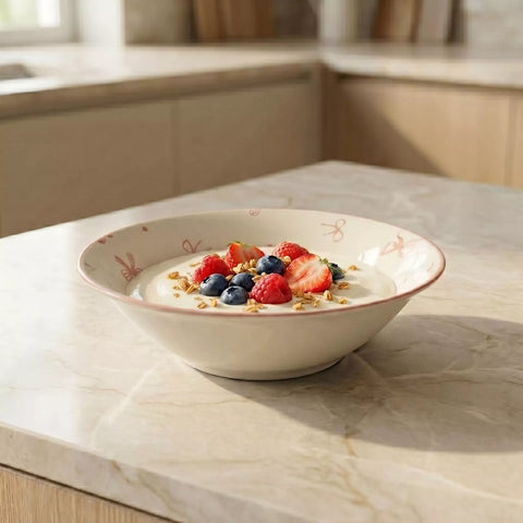 Ceramic Bowl with Bow Pattern and Colored Rim – 1 Piece