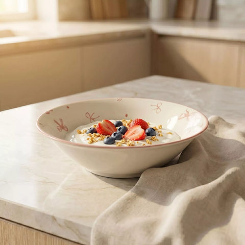 Ceramic Bowl with Bow Pattern and Colored Rim – 1 Piece