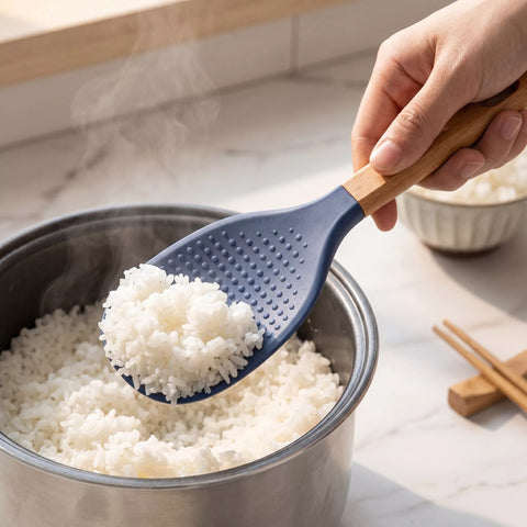 Non-Stick Silicone Rice Spoon with Wooden Handle – AITOS