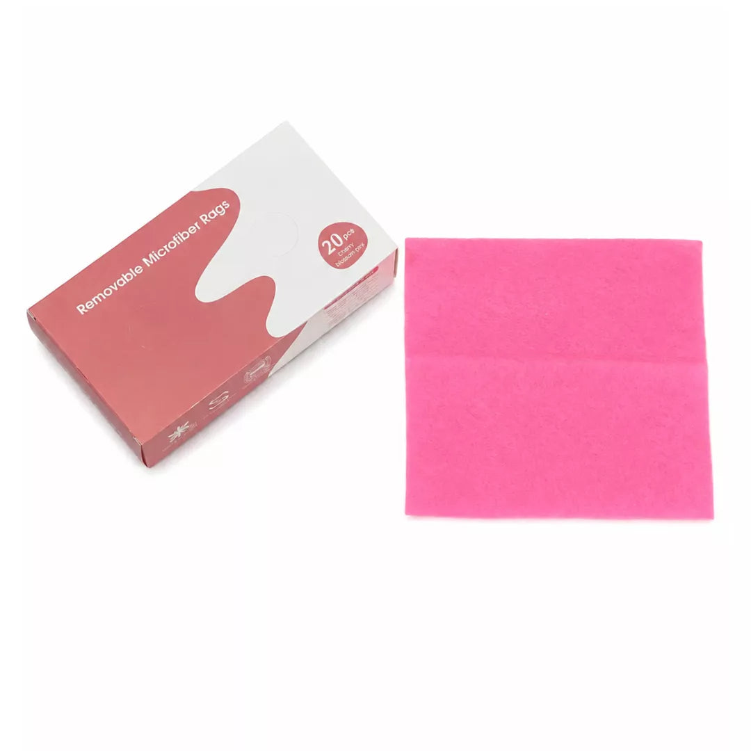 A pack of bright pink reusable microfiber cloths shown next to their white and red packaging box on a clean white background.