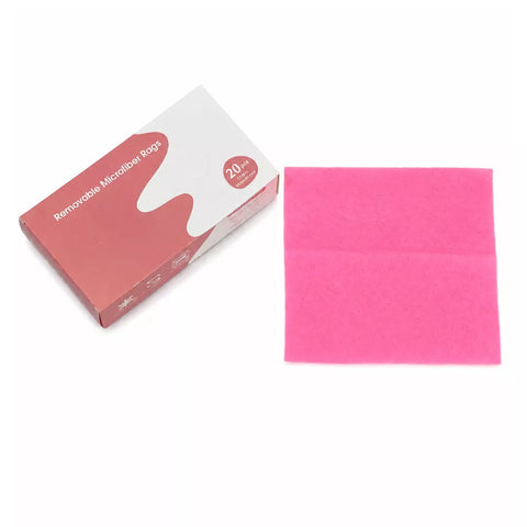 A pack of bright pink reusable microfiber cloths shown next to their white and red packaging box on a clean white background.