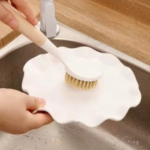 Wooden Handle Dish & Pot Brush – Strong Bristle Scrubber for Dishes, Pans & Sink