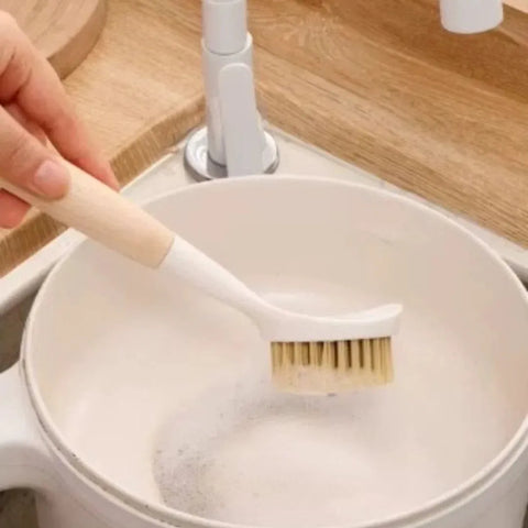 Wooden Handle Dish & Pot Brush – Strong Bristle Scrubber for Dishes, Pans & Sink