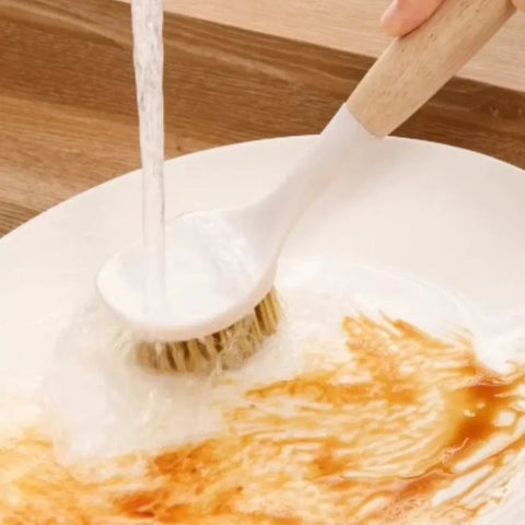 Wooden Handle Dish & Pot Brush – Strong Bristle Scrubber for Dishes, Pans & Sink