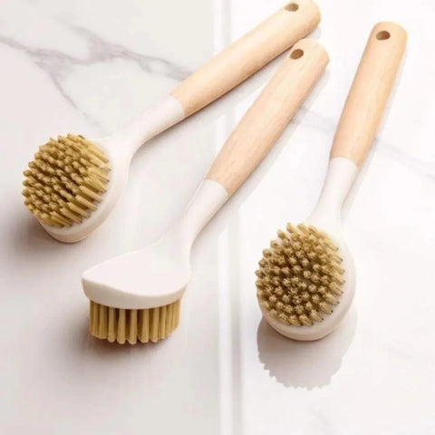 Wooden Handle Dish & Pot Brush – Strong Bristle Scrubber for Dishes, Pans & Sink