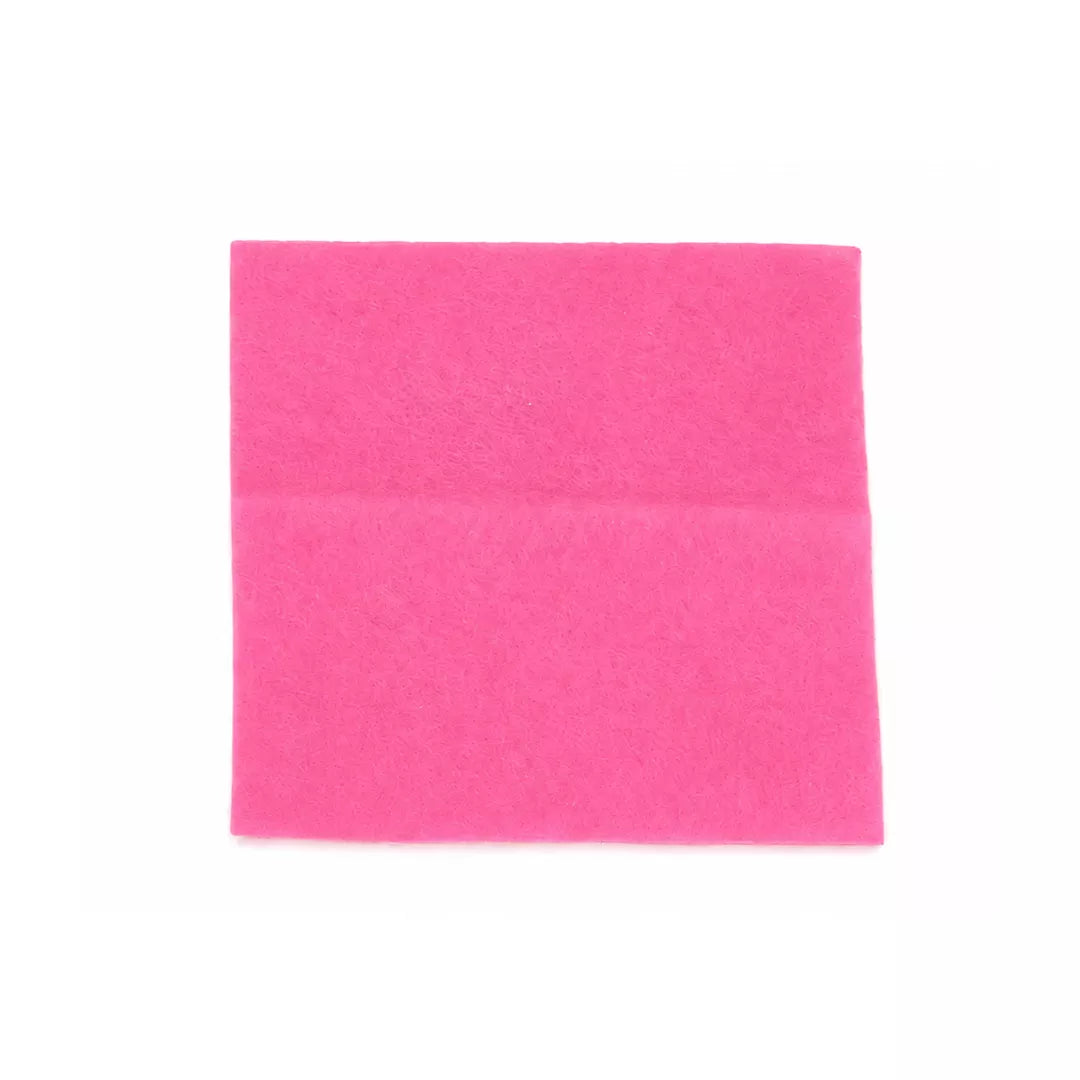 A square piece of bright pink felt fabric with a soft, textured surface, centered on a plain white background.
