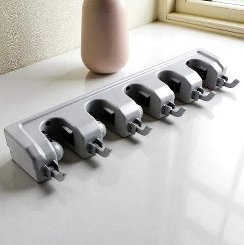 Wall-Mounted Mop & Broom Holder – Cleaning Tools Organizer with Hooks & Screws