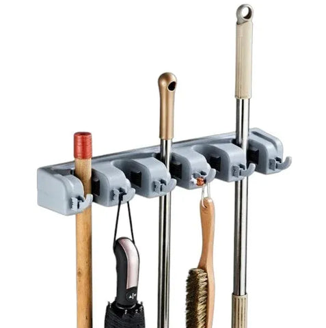 Wall-Mounted Mop & Broom Holder – Cleaning Tools Organizer with Hooks & Screws