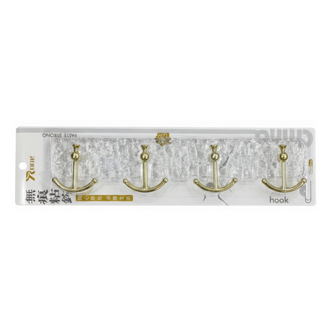 علاقة حائط أكريليك بخطافات ذهبية – Acrylic wall hook rack with gold hooks front view
