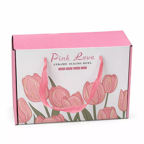 Ceramic Food Storage Bowl Set with Airtight Lids – Floral Design (3 Pieces)