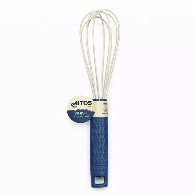 مضرب بيض سيليكون بيد بلاستيك مانعة للانزلاق لون أزرق من AITOS – AITOS silicone egg whisk with non-slip plastic handle blue