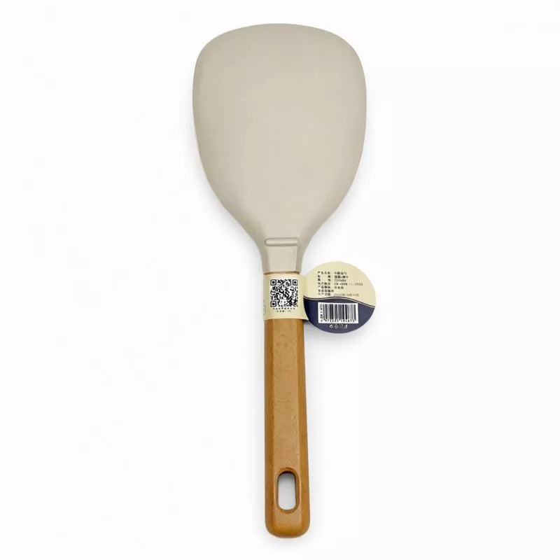 مغرفة أرز سيليكون مانعة للالتصاق بيد خشب طبيعي لون كحلي من AITOS – AITOS non-stick silicone rice spoon with wooden handle navy