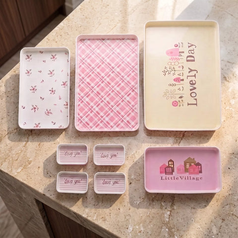 Melamine Serving Tray Set – 8 Pieces with Assorted Designs