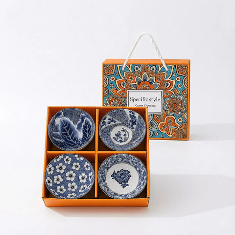 طقم أطباق بوهيمي – لقطة علوية توضح التصاميم المختلفة