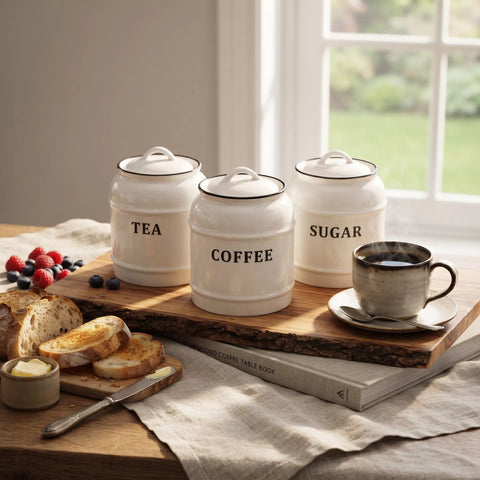 Ceramic Tea, Coffee & Sugar Canister Set – 3 Pieces