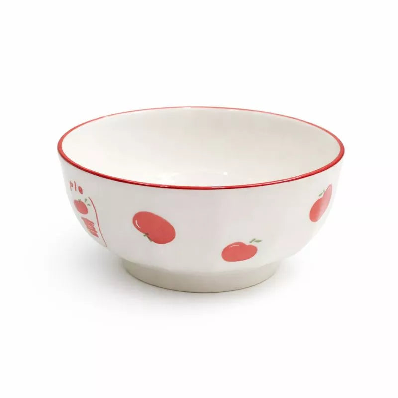 بولة سيراميك بنقشة التفاح وحافة حمراء – Ceramic bowl with apple pattern and red rim by ILVIA