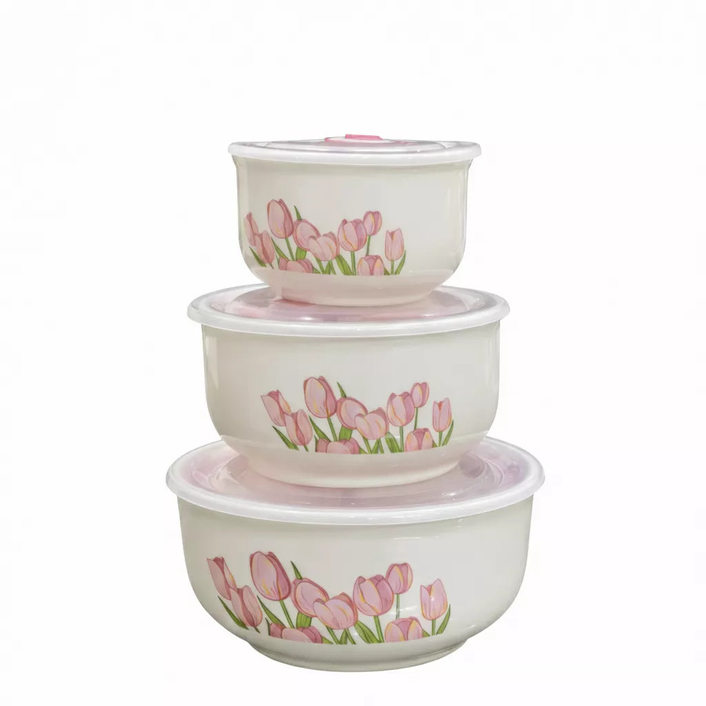 علب سيراميك متداخلة لتوفير المساحة مع أغطية محكمة – Stackable ceramic food storage bowls with lids