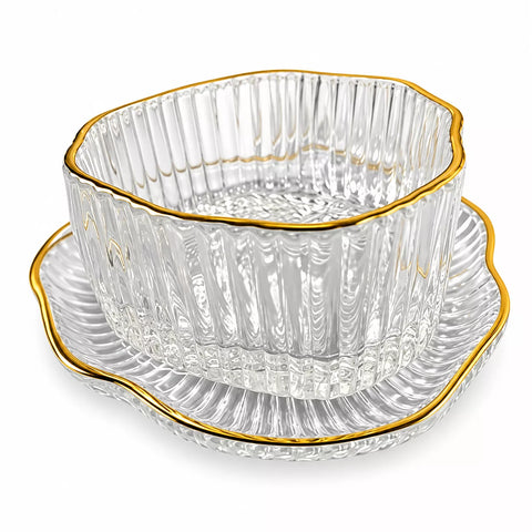 Gold Rim Glass Serving Bowl Set with Saucers – 12 Pieces