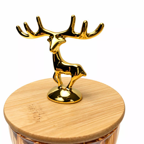 3-Piece Ribbed Glass Storage Jar Set with Bamboo Lids & Gold Deer Handles