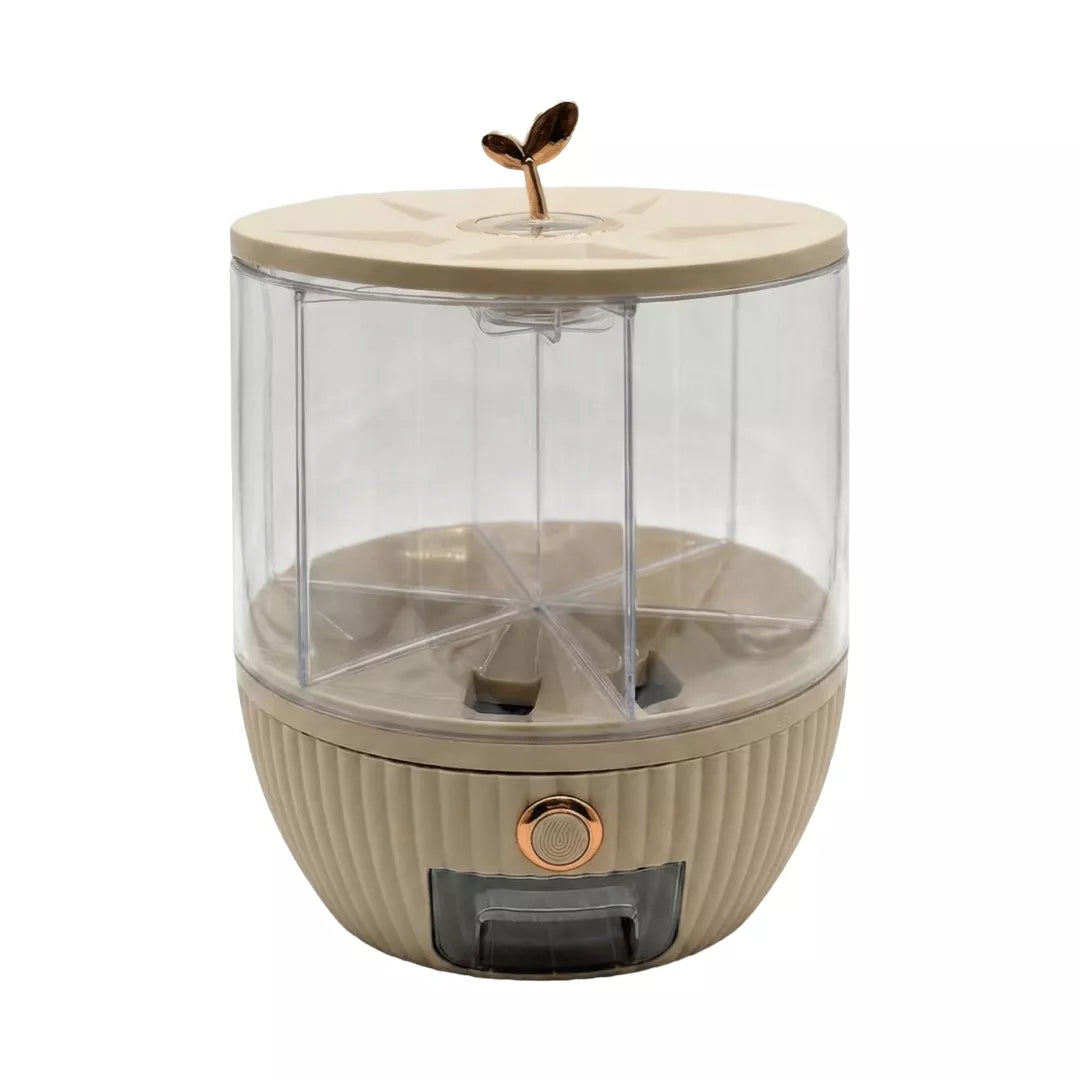 حاوية تخزين حبوب 6 أقسام – موزّع أرز وحبوب دوّار بلمسة واحدة (سعة حتى 22 رطل)