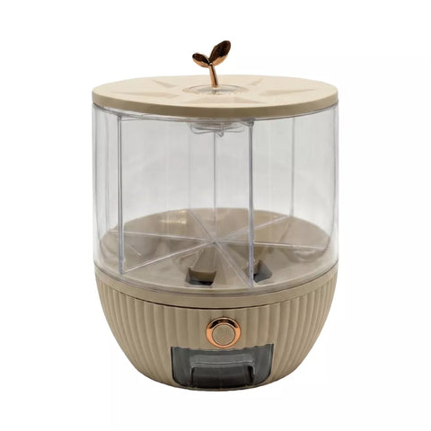 حاوية تخزين حبوب 6 أقسام – موزّع أرز وحبوب دوّار بلمسة واحدة (سعة حتى 22 رطل)