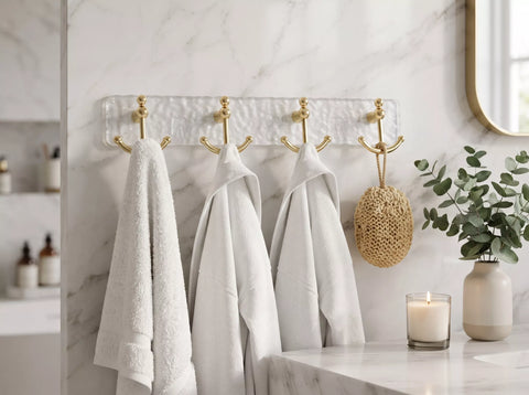Clear Wall Hook Rack with Gold Double Hooks – 4 Hooks