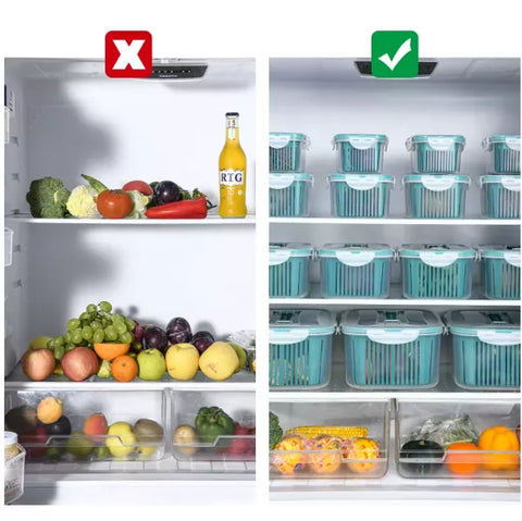 5-Piece Fridge Storage Container Set with Plastic Strainer for Fruits & Vegetables
