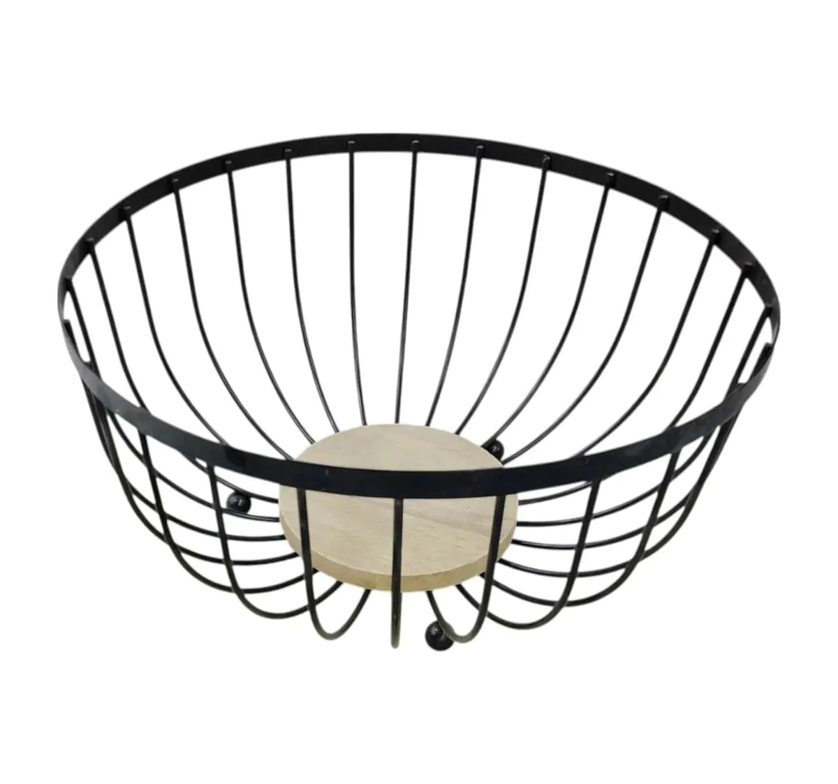 Modern Metal Fruit Plate with Natural Wooden Base – Stylish Kitchen Decor