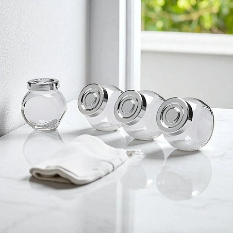 طقم ٤ برطمانات زجاج للتوابل – ١٣٠ مل (تخزين رأسي أو جانبي)