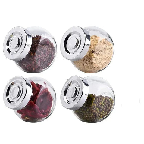 طقم ٤ برطمانات زجاج للتوابل – ١٣٠ مل (تخزين رأسي أو جانبي)