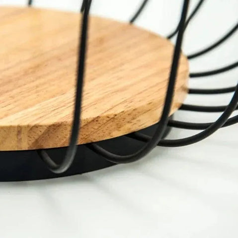 Modern Metal Fruit Plate with Natural Wooden Base – Stylish Kitchen Decor