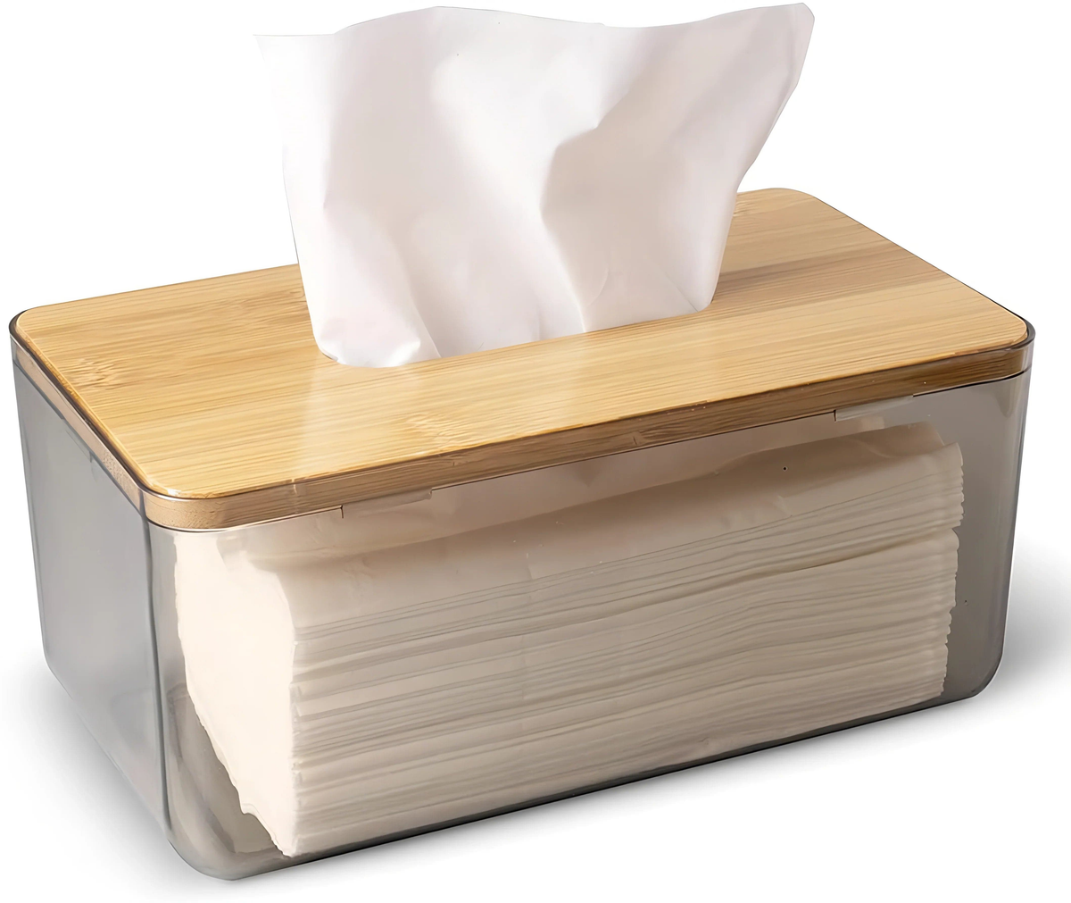 Acrylic Tissue Box with Natural Bamboo Lid