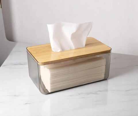 Acrylic Tissue Box with Natural Bamboo Lid