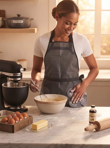 مريلة مطبخ بجيب أمامي ومناشف جانبية