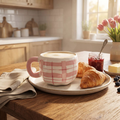 Pink Plaid Ceramic Mug – 300 ml