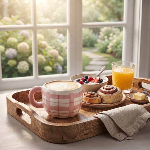 Pink Plaid Ceramic Mug – 300 ml