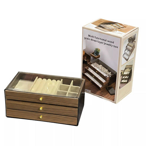 بوكس تنظيم مجوهرات 3 أدوار بغطاء أكريليك شفاف وتصميم خشبي أنيق – 3 tier jewelry organizer with clear acrylic lid