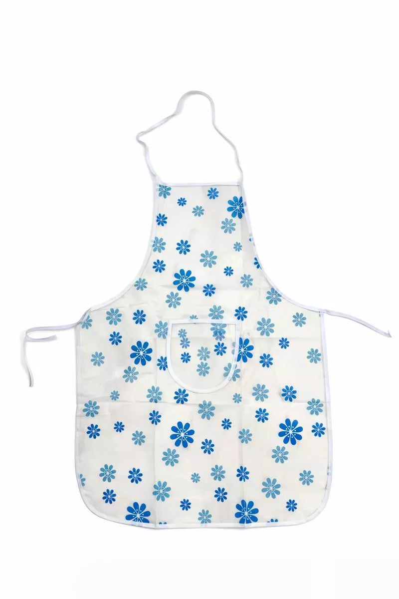 مريلة مطبخ بنقشة زهور زرقاء مع جيب أمامي – Kitchen apron with blue floral pattern and front pocket by ILVIA
