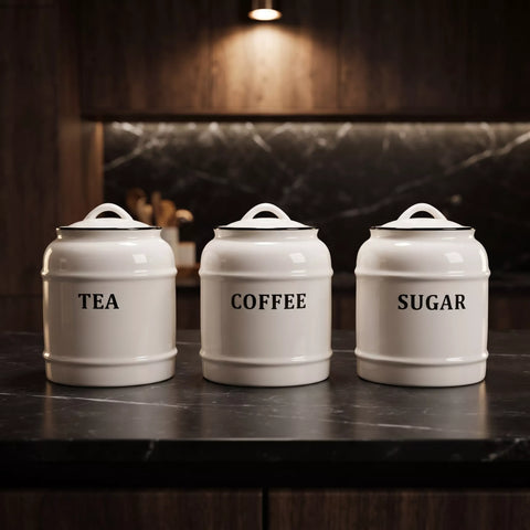 Ceramic Tea, Coffee & Sugar Canister Set – 3 Pieces