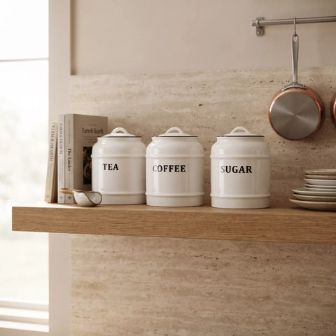 Ceramic Tea, Coffee & Sugar Canister Set – 3 Pieces